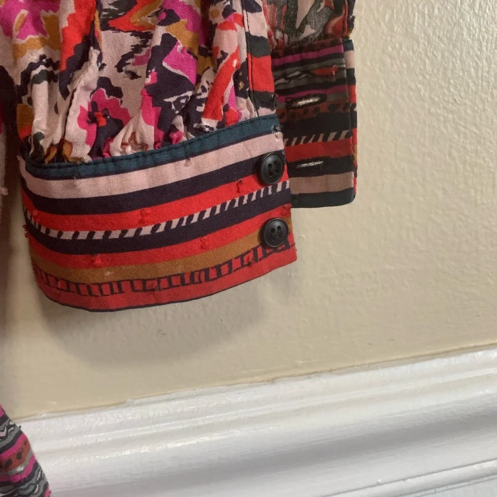 ZARA Boho Tunic Dress L Ikat Tribal Print Long Sleeve Button Cuff - Picture 7 of 15